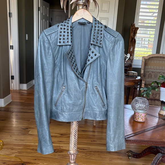 Trouve Jackets & Blazers - Trouvé Studded Gray Leather Jacket